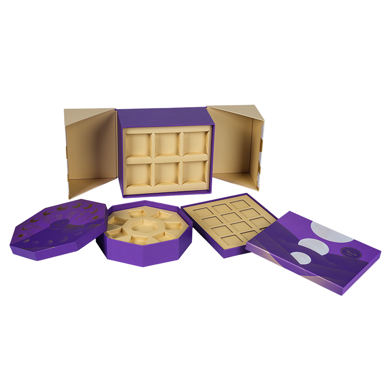 Caixa rígida para embalagem de chocolate com porta dupla